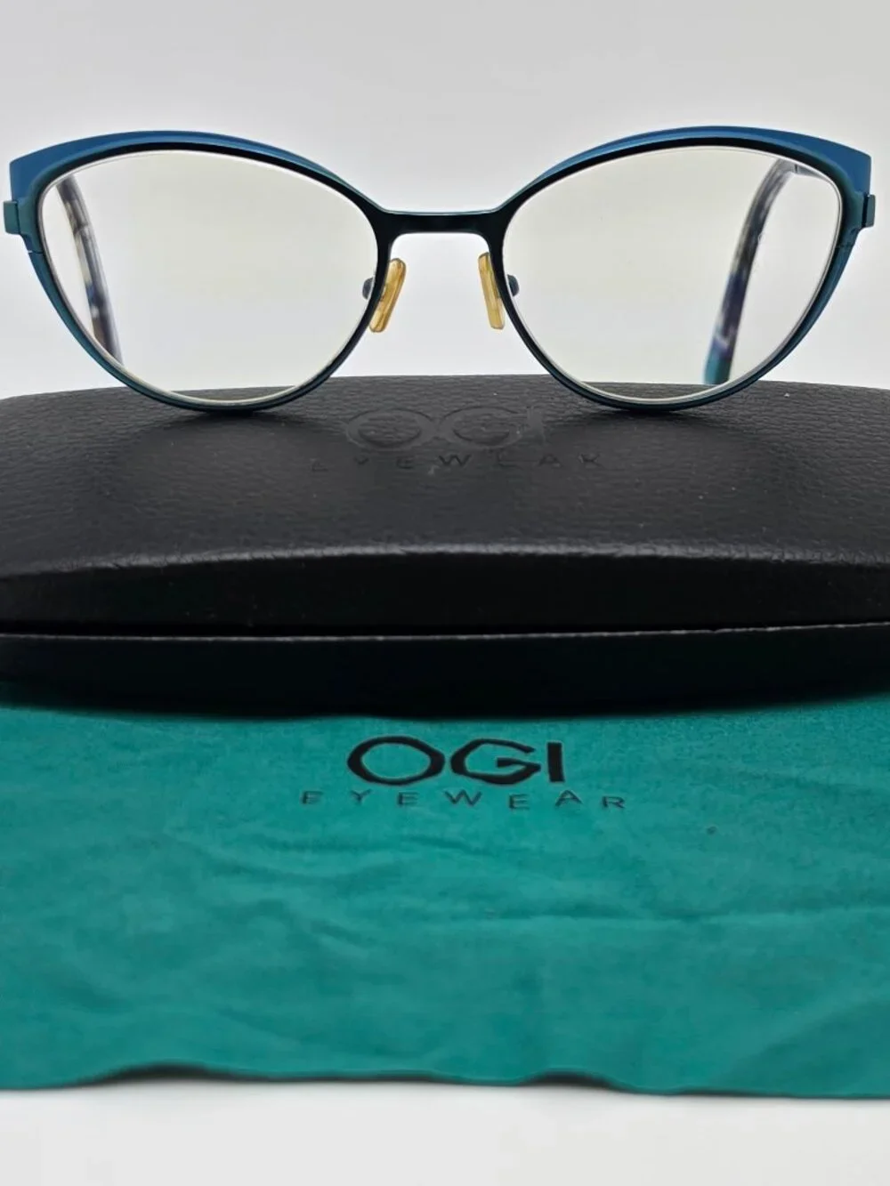 OGI Eyewear Evolution 4324/2214 Teal Blue Cat Eye Eyeglasses Frame w/ Case Italy